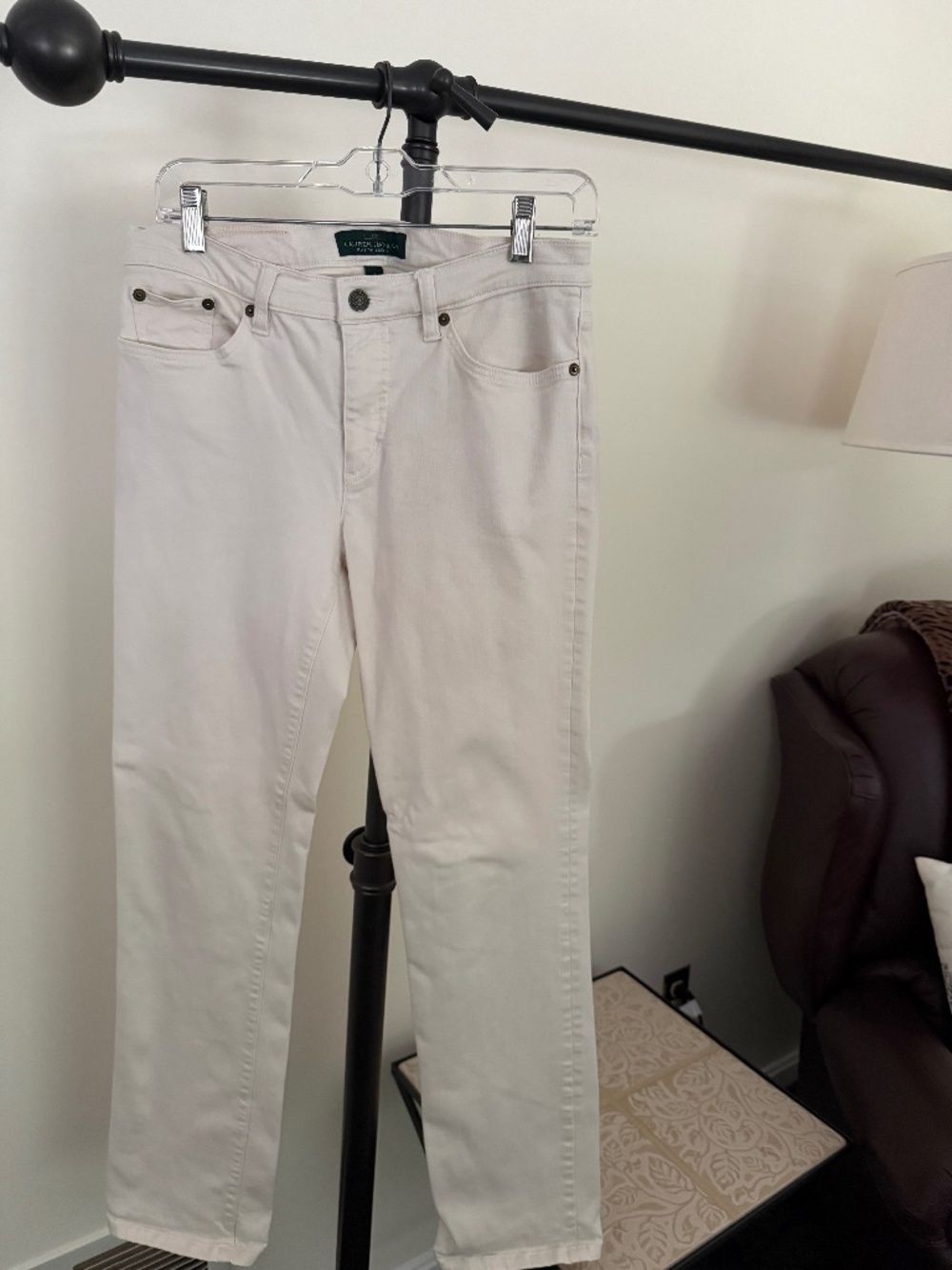 Ralph Lauren Cream Mid Rise Stretch Straight Leg Jeans